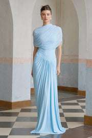Vestido Maxi Azul Asimétrico Plisado Catherine