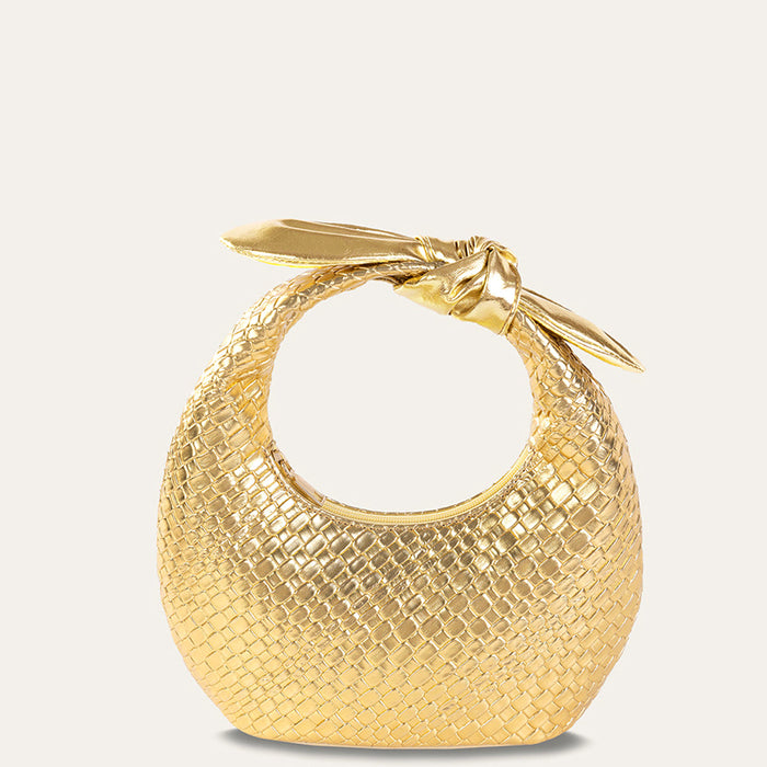 Bolso Tejido Dorado con Asa Anudada Elegante