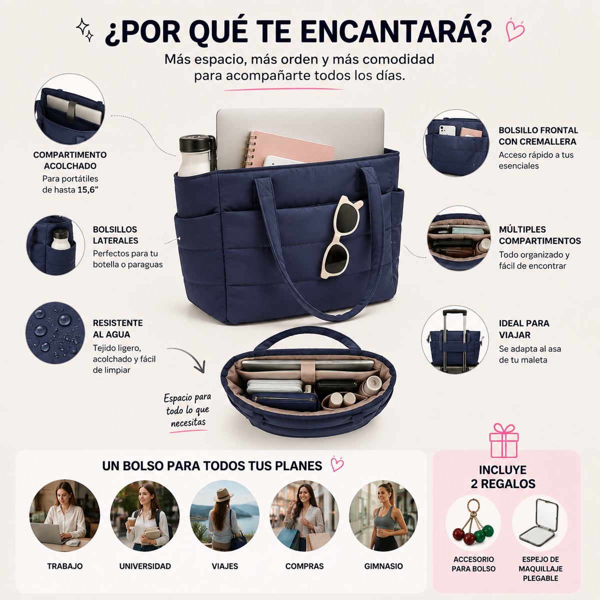 Bolso Tote Acolchado Multifuncional