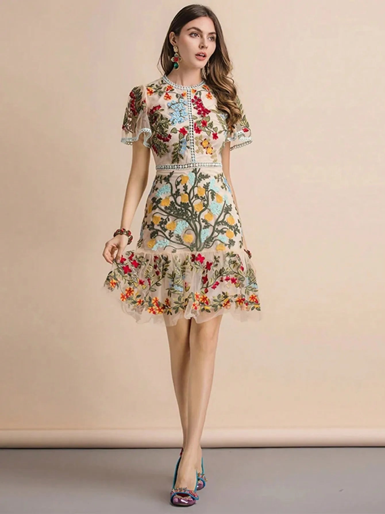 Vestido de malla con estampado floral – Aureline
