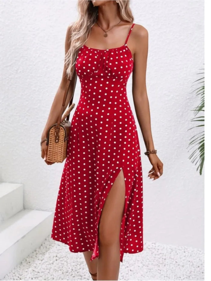 Vestido midi con lunares y estampado de atardecer – Avenelle