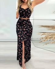Conjunto de top corto floral y falda larga – Zavina