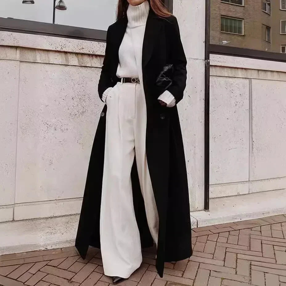 Gabardina larga con cinturón y mezcla de lana – Adrienne