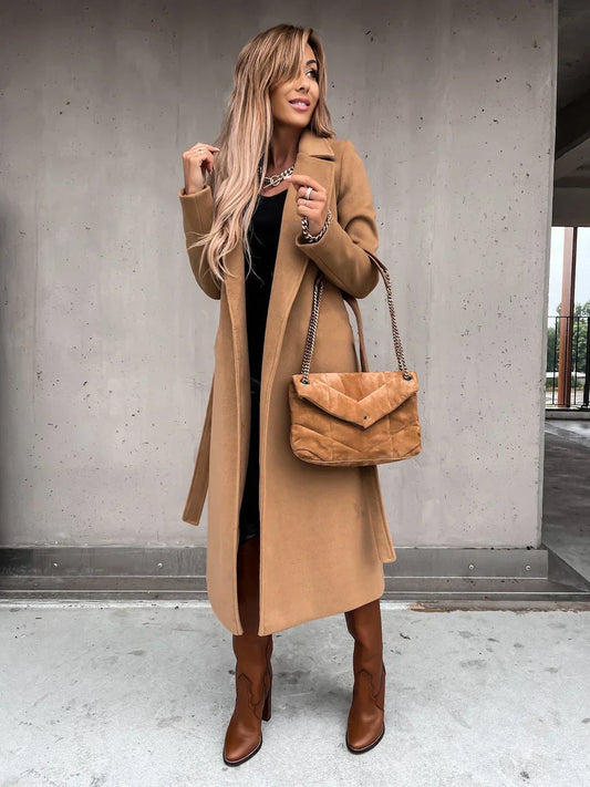 Abrigo largo de lana con cinturón – Olivia
