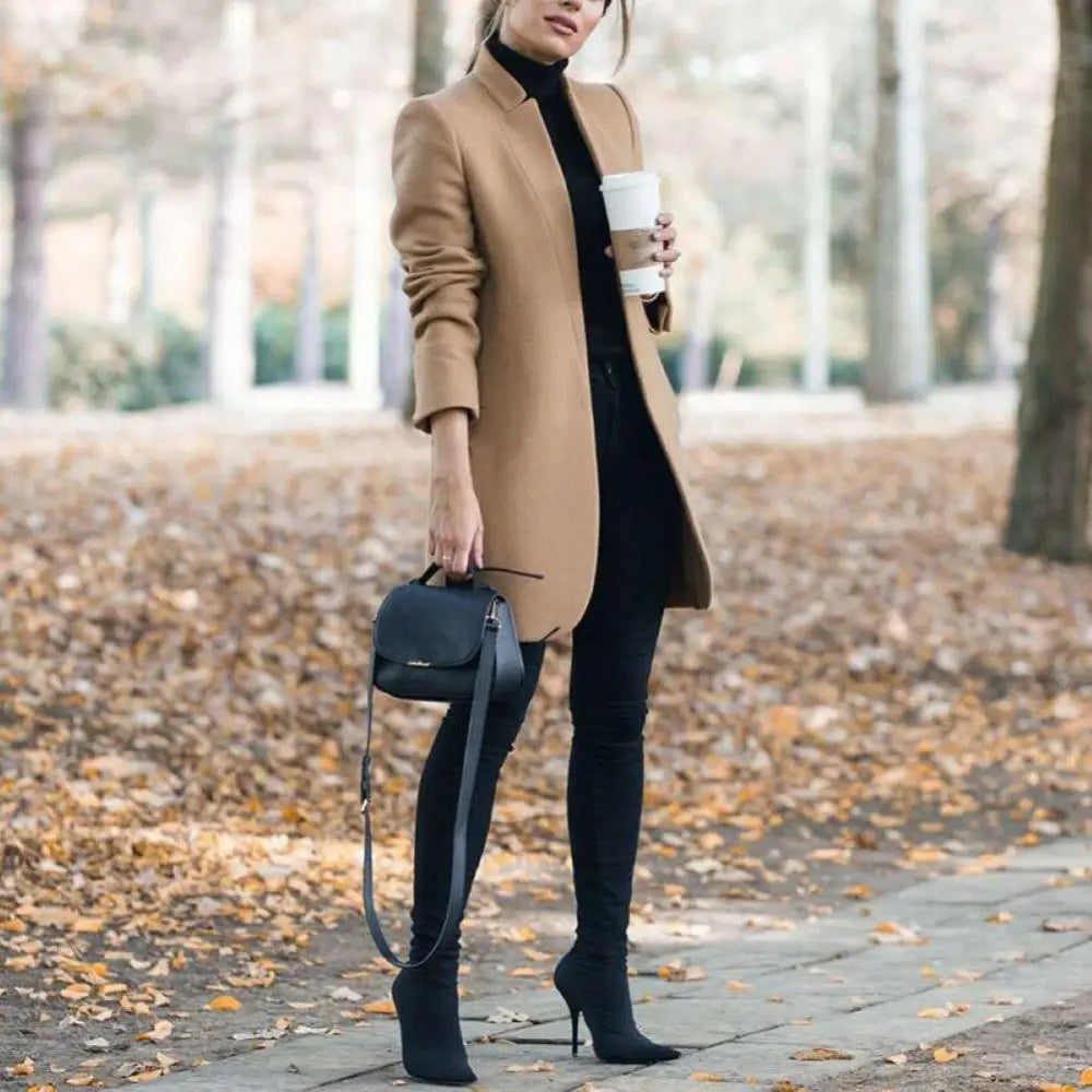 Abrigo largo de lana con cuello alto – Verayne